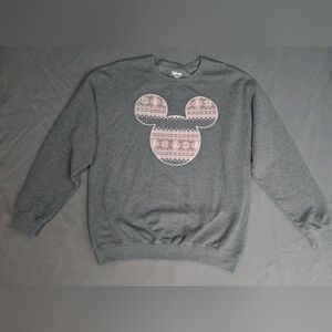 Disney Mickey Mouse Holiday Christmas Pullover Sweatshirt Grey Size Medium